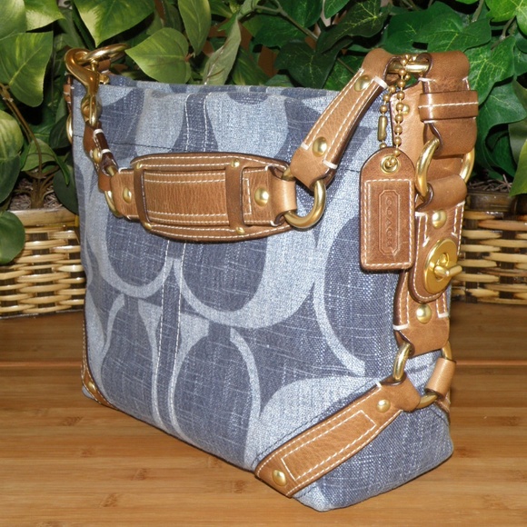 NEW VINTAGE COACH DENIM COTTON SIGNATURE CARLY SHOULDER BAG~RARE~HARD TO FIND! - Picture 10 of 12